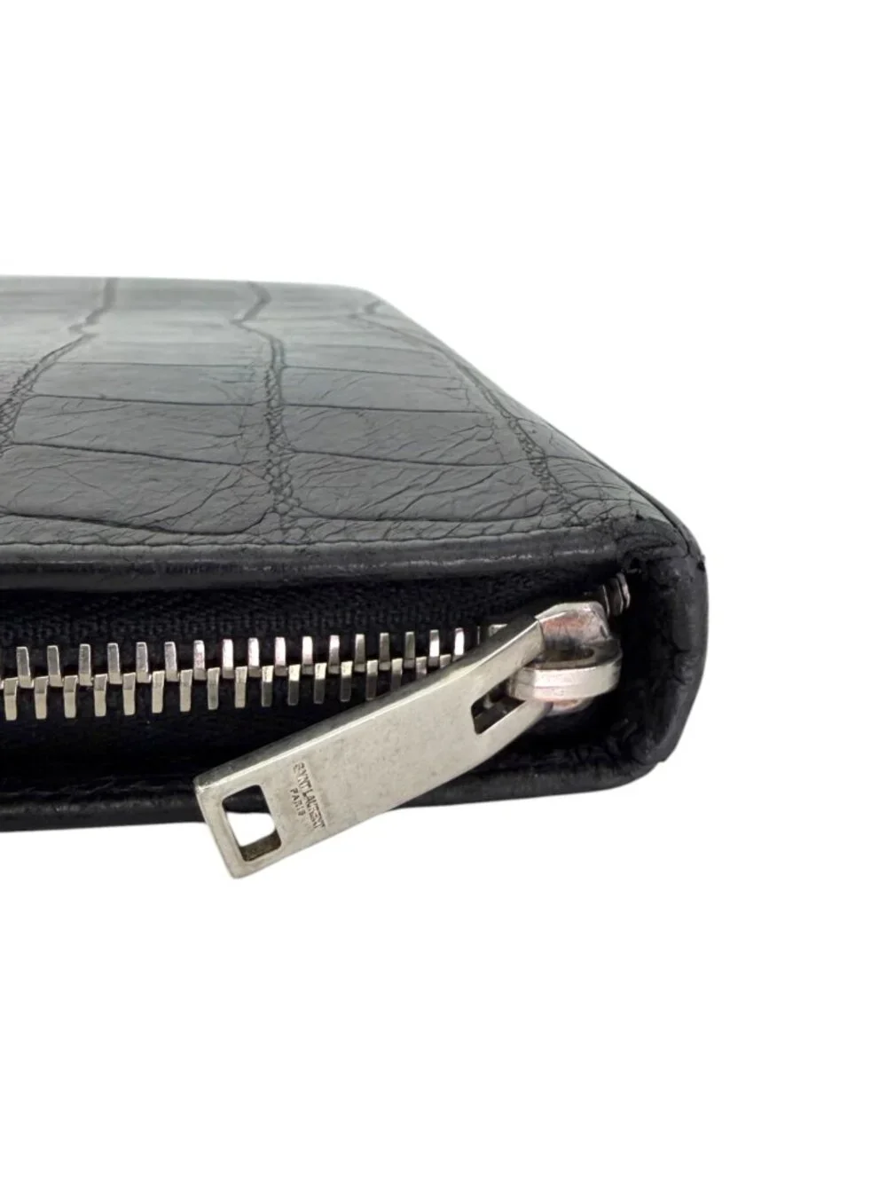 Saint Laurent Black Crocodile-Embossed Paris Zip Around Wallet